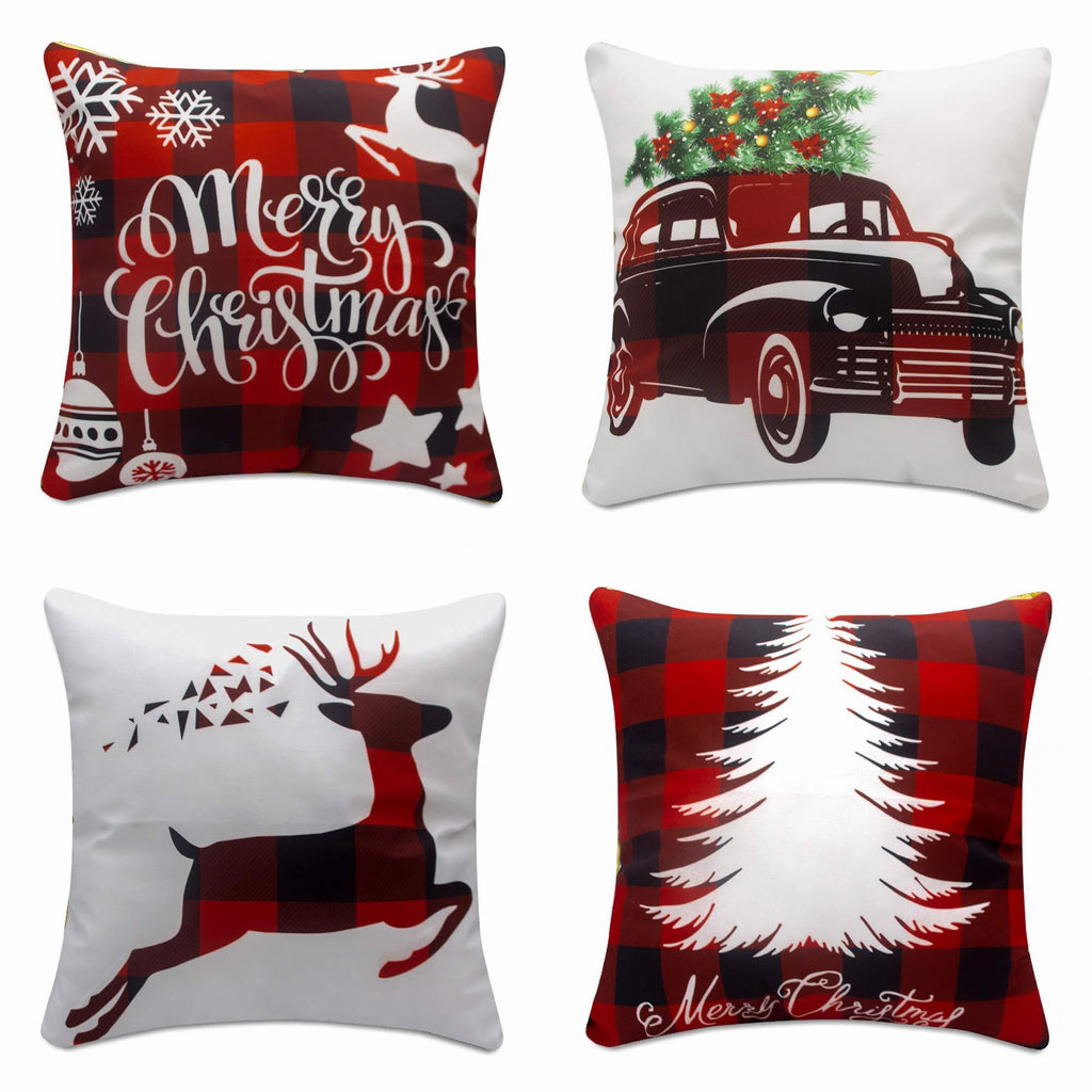  [AUSTRALIA] - Edoneery Christmas Pillow Covers 18x18 Set of 4 Christmas Decor Winter Holiday Decorations (White) White