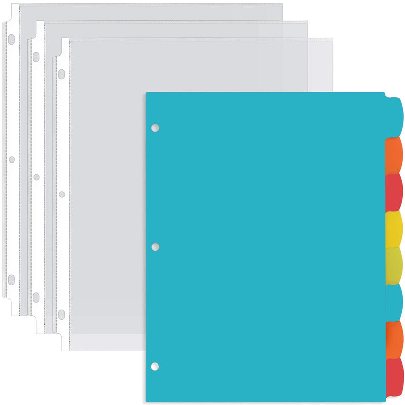  [AUSTRALIA] - KTRIO Clear Sheet Protectors 8.5 x 11 inch 30 Pack with Write & Erase Plastic Paper Dividers 8 Tabs Multicolor, Page Protectors for 3 Ring Binder, Plastic Sleeves for Binders, Top Loading