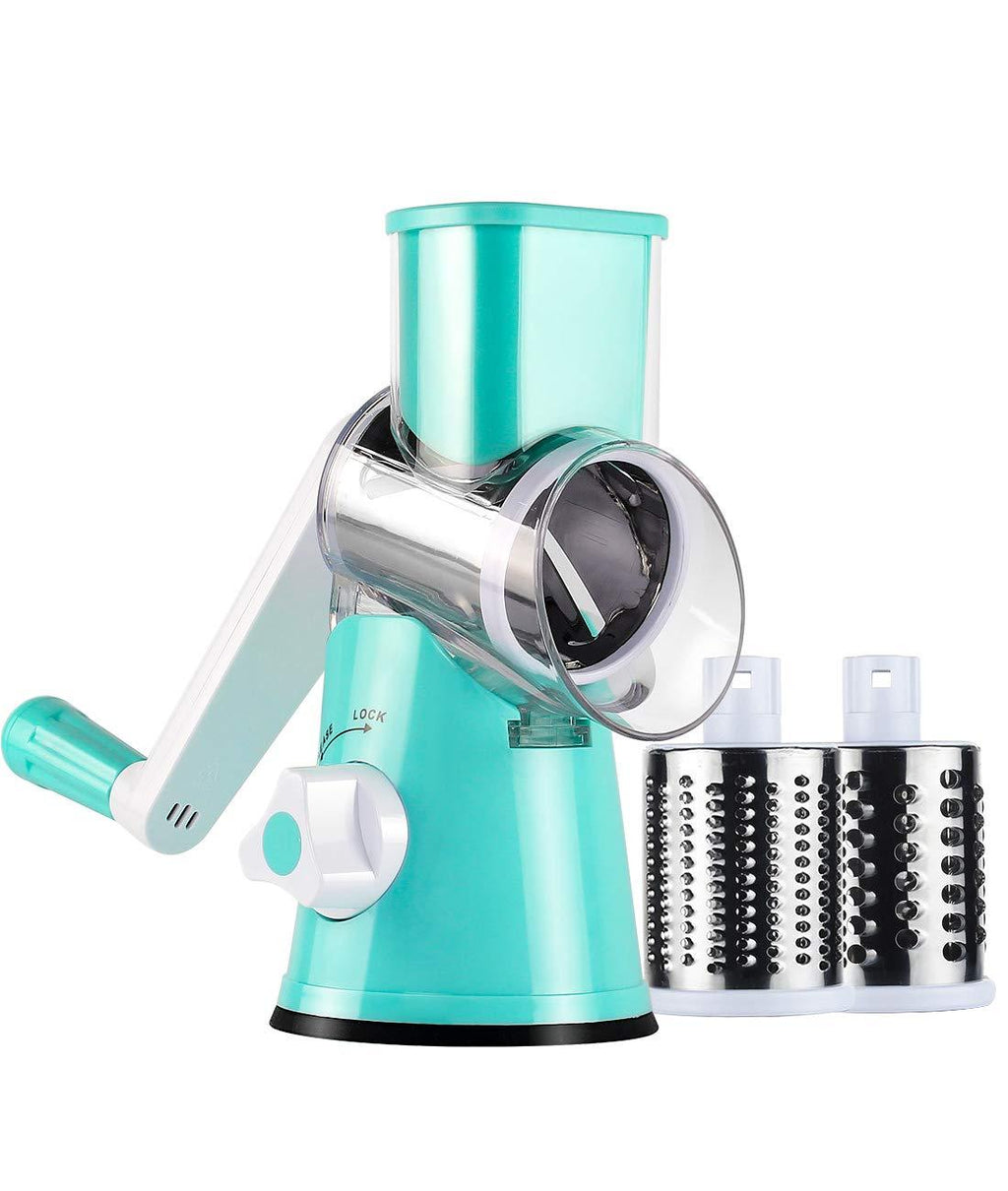  [AUSTRALIA] - Ancevsk Manual Rotary Cheese Grater - Round Vegetable Slicer with 3 Interchangeable Blades for veggie, Nuts, Fruit （Blue） Blue