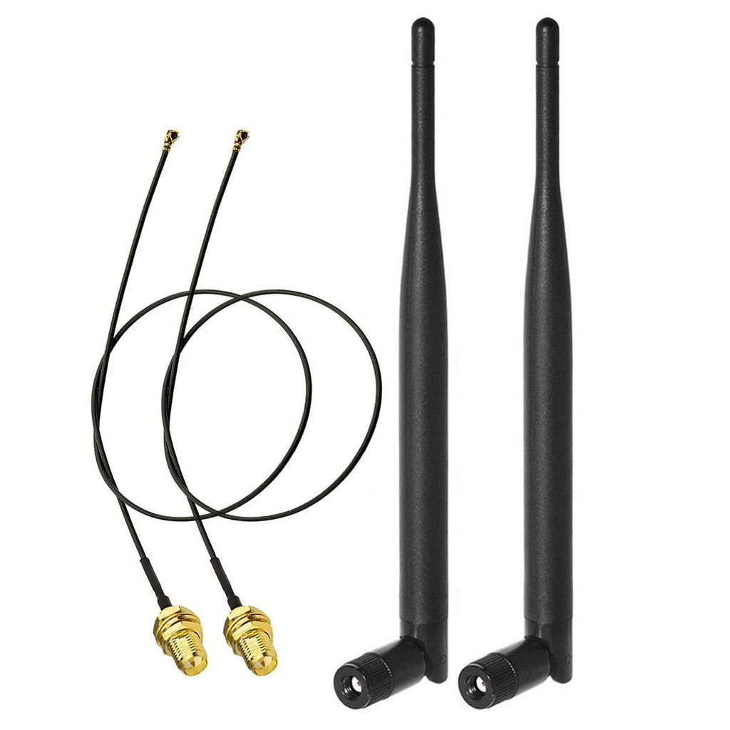 Bingfu Dual Band WiFi 2.4GHz 5GHz 5.8GHz 6dBi RP-SMA Male Antenna & 20cm 8 inch U.FL IPX IPEX MHF4 to RP-SMA Female Extension Cable 2-Pack for M.2 NGFF Intel Wireless Network Card WiFi Adapter Laptop - LeoForward Australia