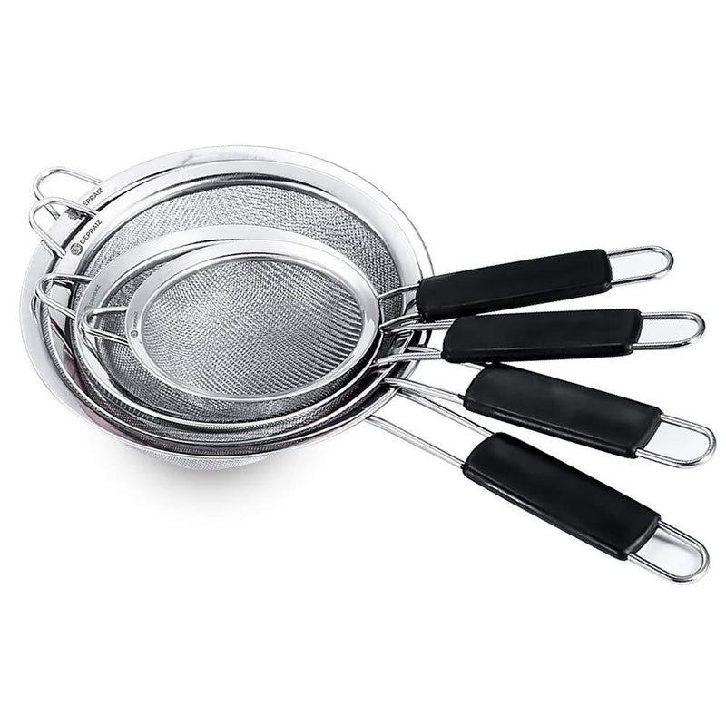  [AUSTRALIA] - Depraiz Stainless Steel Fine Mesh Strainer Sets of 4, Graduated Sizes 5.9, 7, 7.9, 9.8 Strainers Wire Sieve With Sturdy Handles For Kitchen, Cooking, Food Preparation. Quality Stainless Steel.