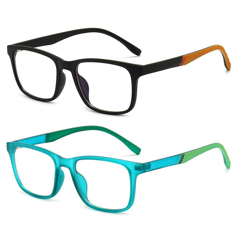  [AUSTRALIA] - Blue Light Blocking Computer Glasses for Kids & Teens TR90 Unbreakable Frame Age 5-13 A1* (Matte Black + Clear Green) - 2 Pack 48 Millimeters