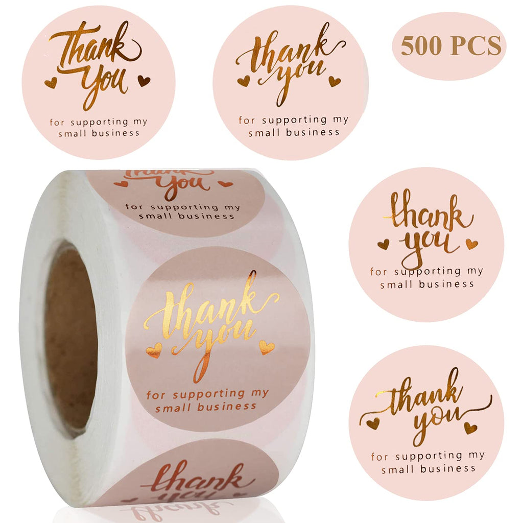  [AUSTRALIA] - 1.5'' Thank You for Supporting My Small Business Stickers 500 PCS 4 Design Font Pink Foil Thank You Stickers Rolls for Greeting Cards Flower Bouquets Self-Adhesive Labels for Gift Wraps