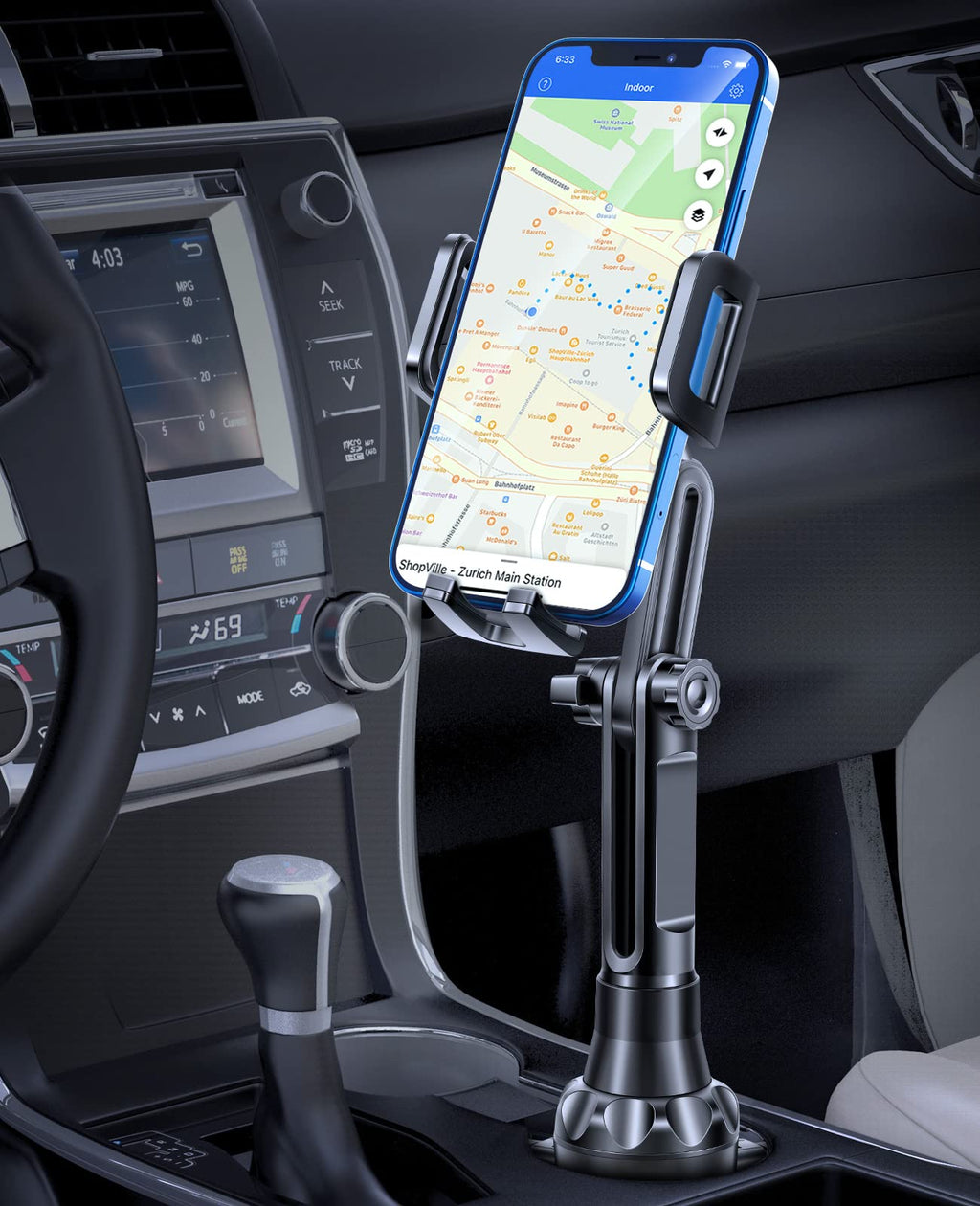  [AUSTRALIA] - Car Cup Holder Phone Mount JC1 Pro Ver. Adjustable Long Pole Automobile Cup Holder Smart Phone Cradle Car Mount for iPhone 11 Pro/XR/XS Max/X/SE/8 Plus/6s/Samsung Galaxy S20+/Note 10/S9/S7 Edge(Black)