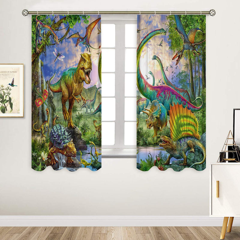  [AUSTRALIA] - Sevendec Dinosaur Curtain Cartoon Anicient Animals Jurassic Curtain Panel for Kids Livingroom Kitchen Bedroom Decor 2 Panels W27.5 x H39 W27.5" x H39" Dinosaur-3