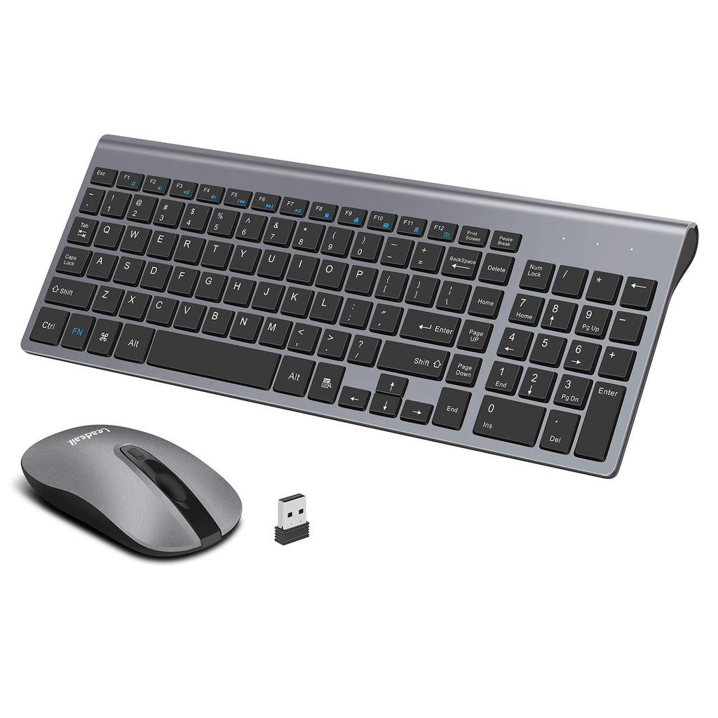  [AUSTRALIA] - Wireless Keyboard and Mouse Combo, LeadsaiL Compact Quiet Full Size Wireless Keyboard and Mouse Set 2.4G Ultra-Thin Sleek Design for Windows, Computer, Desktop, PC, Notebook, Laptop (Black+Grey) Grey