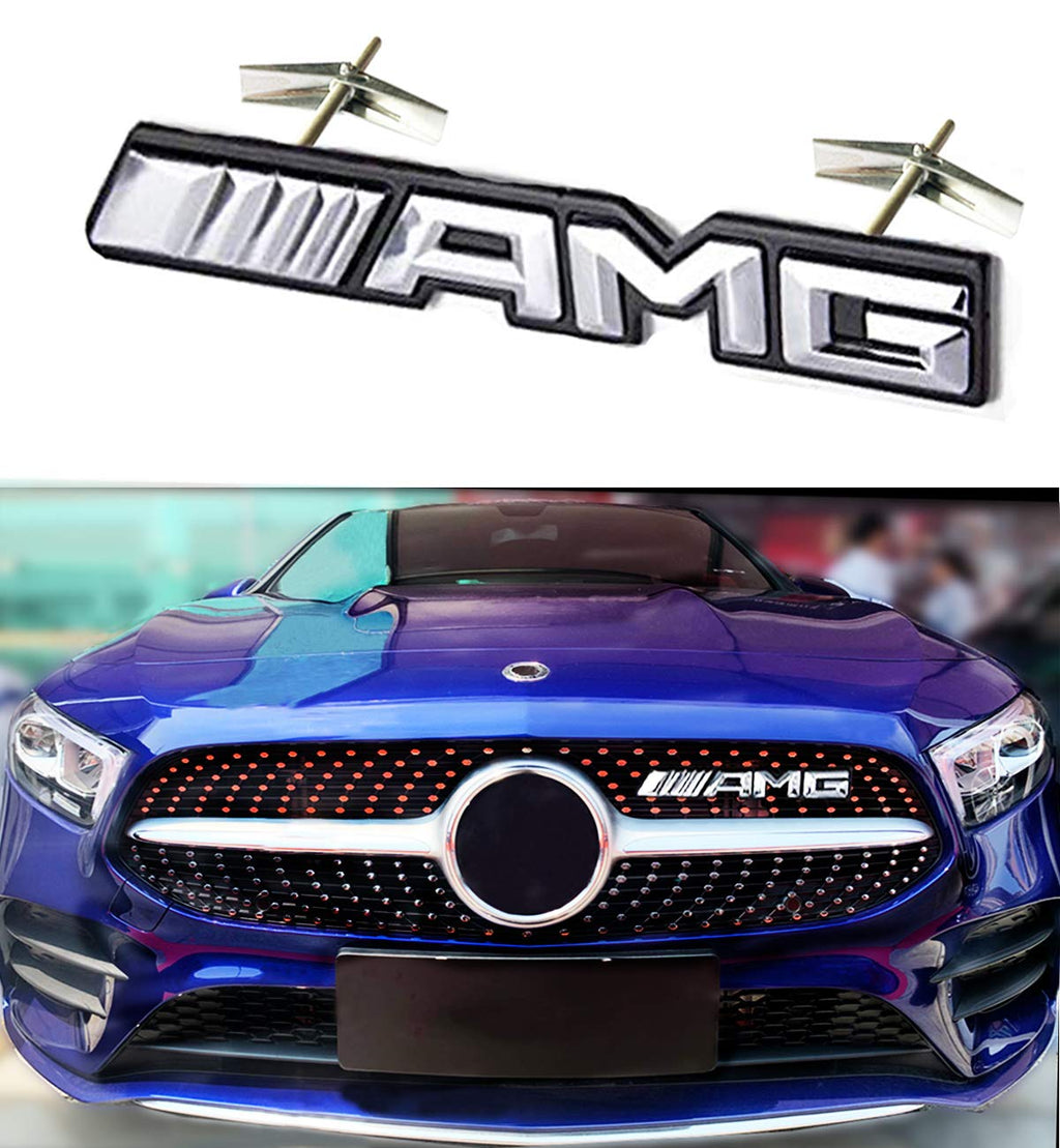 KENPENRI Front Grille AMG Emblems Compatible for Merced-Ben Car, 3D Car Decal Logo Badge Sticker - Chrome Silver Front Grille Emblems - LeoForward Australia