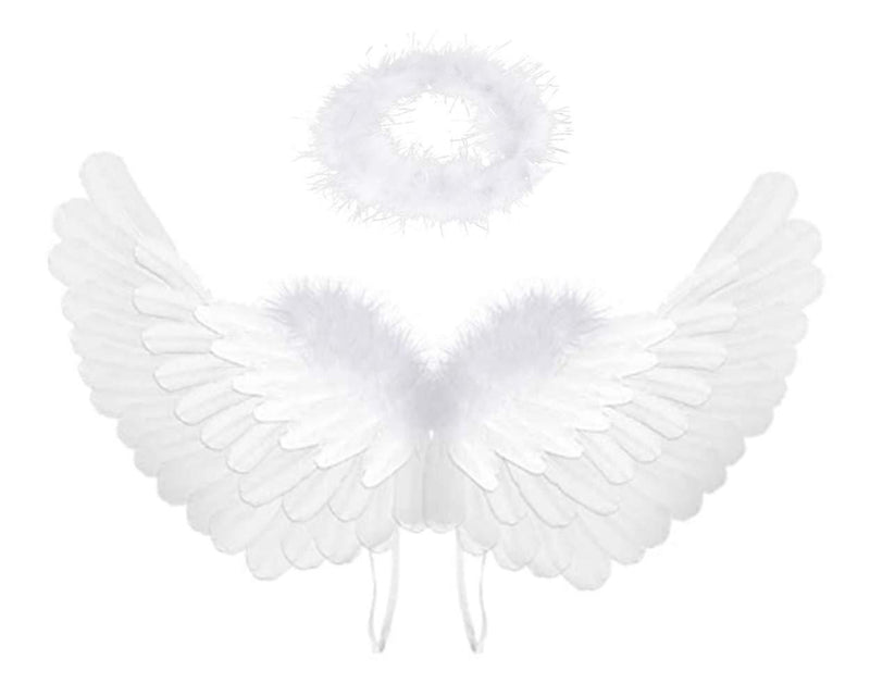 Angel Wings and Halo for Kids Angel Costume Adult Feather Wingsare Used for Important Festivals as Halloween, Christmas Eve and Christmas (White) - LeoForward Australia