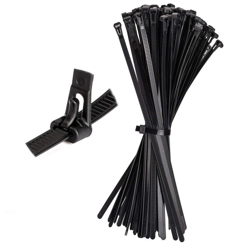  [AUSTRALIA] - Zip Ties Reusable Wraps Cable Tie Releasable 100 Pack Heavy Duty Flexible Adjustable Soft Twist Ties 8 Inch Durable Nylon Non Slip Off Indoor Outdoor Black