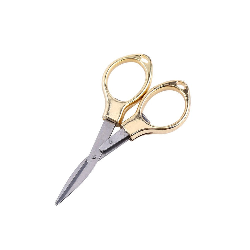  [AUSTRALIA] - Mini Stainless Steel Portable Folding Scissors Keychain Fishing Scissors Blister Card Package Travel Pocket Scissors Folding Safety Scissors for Paper Cutting(Gold)