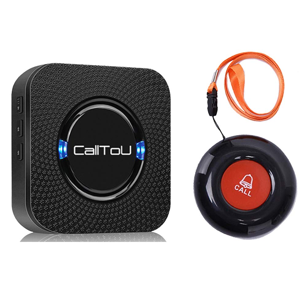  [AUSTRALIA] - CallToU Wireless Caregiver Pager Call Button Nurse Alert System Call Bell for Home/Elderly/Patients/Disabled 1 Waterproof Transmitters 1 Plugin Receivers,Black