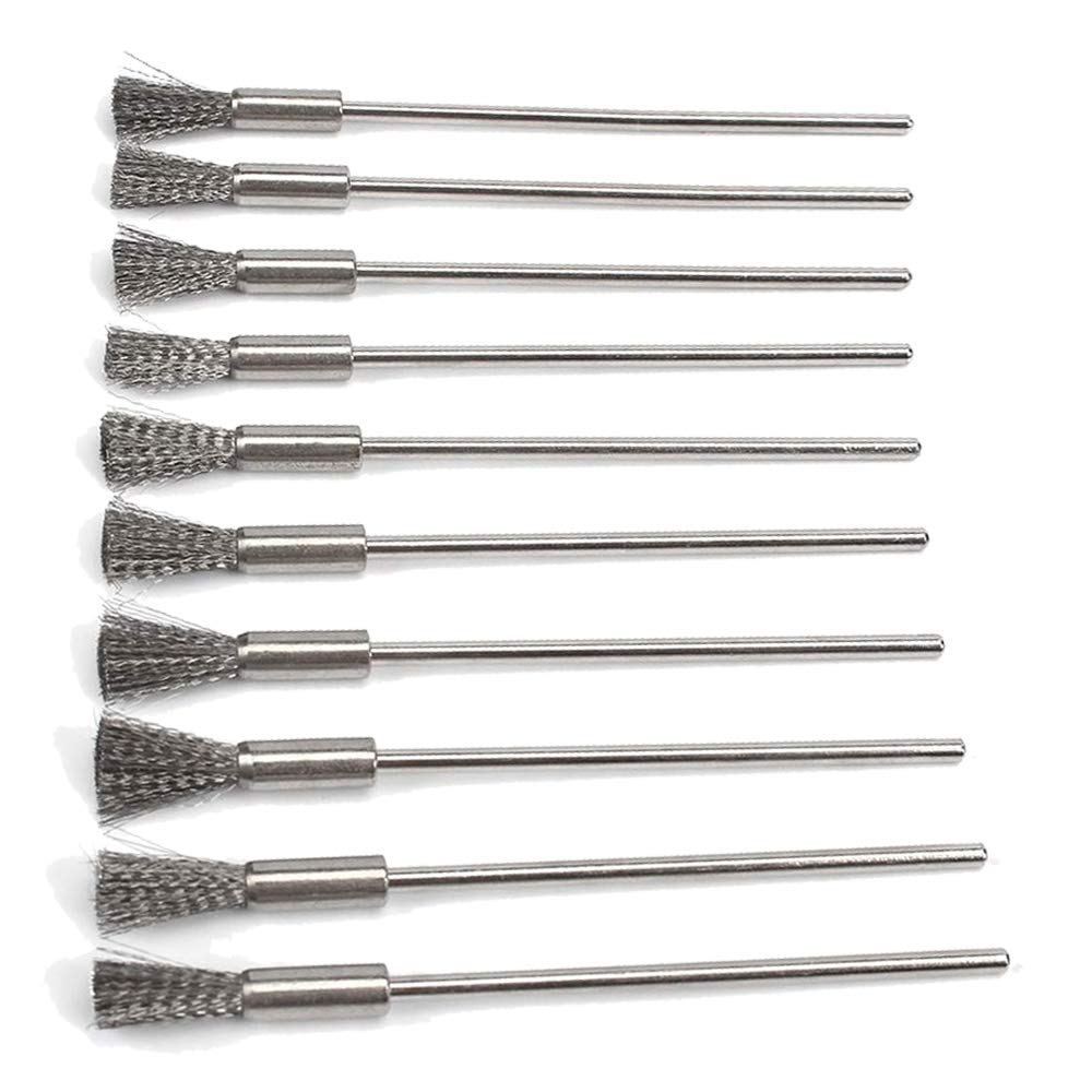  [AUSTRALIA] - 10 Pieces Extended Stainless Steel Wire Steel Cleaning End Brushes Pen Wire Brush Rust Paint Removal Bits Polishing Rotary Tools Accessories 3 MM Mandrel (6mm end Brush)