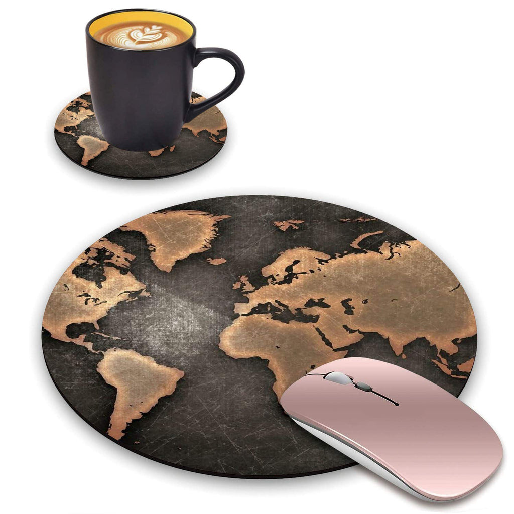  [AUSTRALIA] - ChaTham Round Mouse Pad with Coasters Set, Circular Earth Mouse Pad, Non-Slip Rubber Base Round Mouse Pads for Laptop Compute Working Home Office Accessories Ct-mp-065