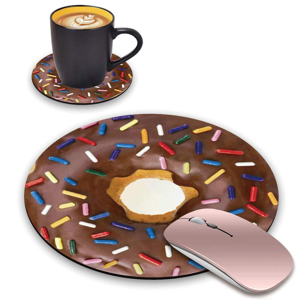  [AUSTRALIA] - ChaTham Round Mouse Pad with Coasters Set, Simulation Donuts Customized Foodie Mouse Pad, Non-Slip Rubber Base Round Mouse Pads for Laptop Compute Working Home Office Accessories Ct-mp-008