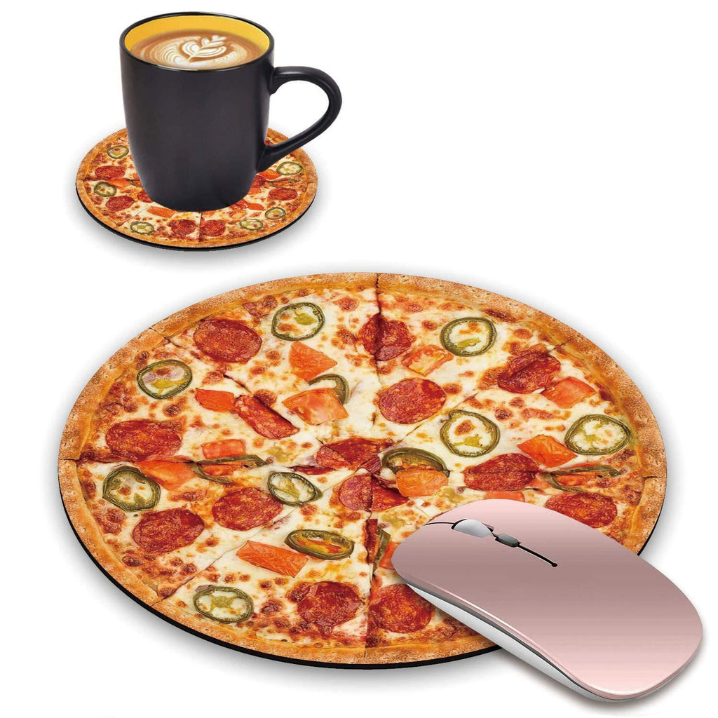 ChaTham Round Mouse Pad with Coasters Set, Pizza Customized Foodie Mouse Pad, Non-Slip Rubber Base Round Mouse Pads for Laptop Compute Working Home Office Accessories Ct-mp-011 - LeoForward Australia