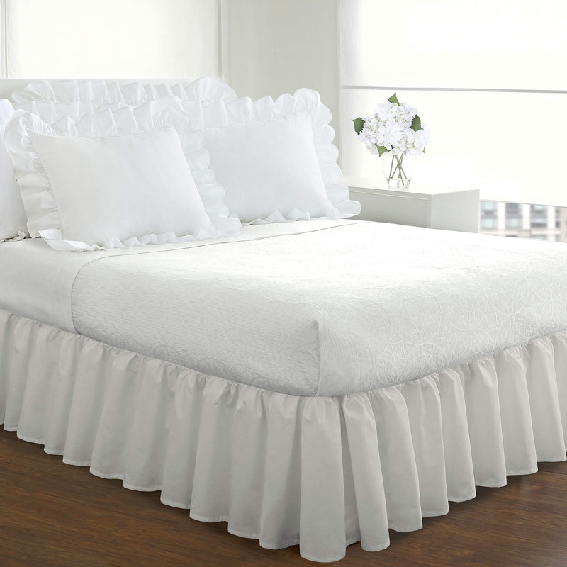  [AUSTRALIA] - FRESH IDEAS Bedding Ruffled Bedskirt, Classic 18” Drop Length, Gathered Styling, Twin, White (FRE30118WHIT01)