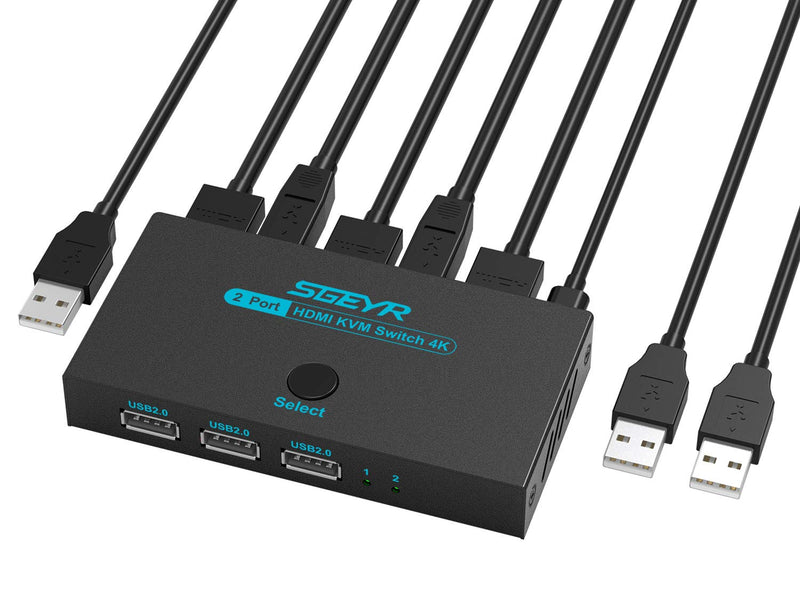  [AUSTRALIA] - SGEYR HDMI KVM Switch 2 Port Share 2 Computers with One Monitor with 3 USB Kvm Switch with HDMI Cable and USB Cable, Support UHD, 4K@30Hz, Support Keyboard and Mouse USB KVM SWITCH 2 IN 1 OUT