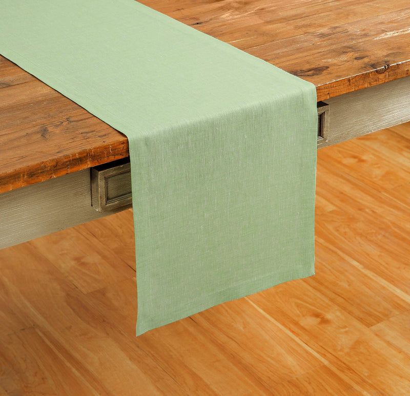  [AUSTRALIA] - Solino Home 100% Pure Linen Table Runner – 14 x 108 Inch Athena, Handcrafted from European Flax, Natural Fabric Runner – Green