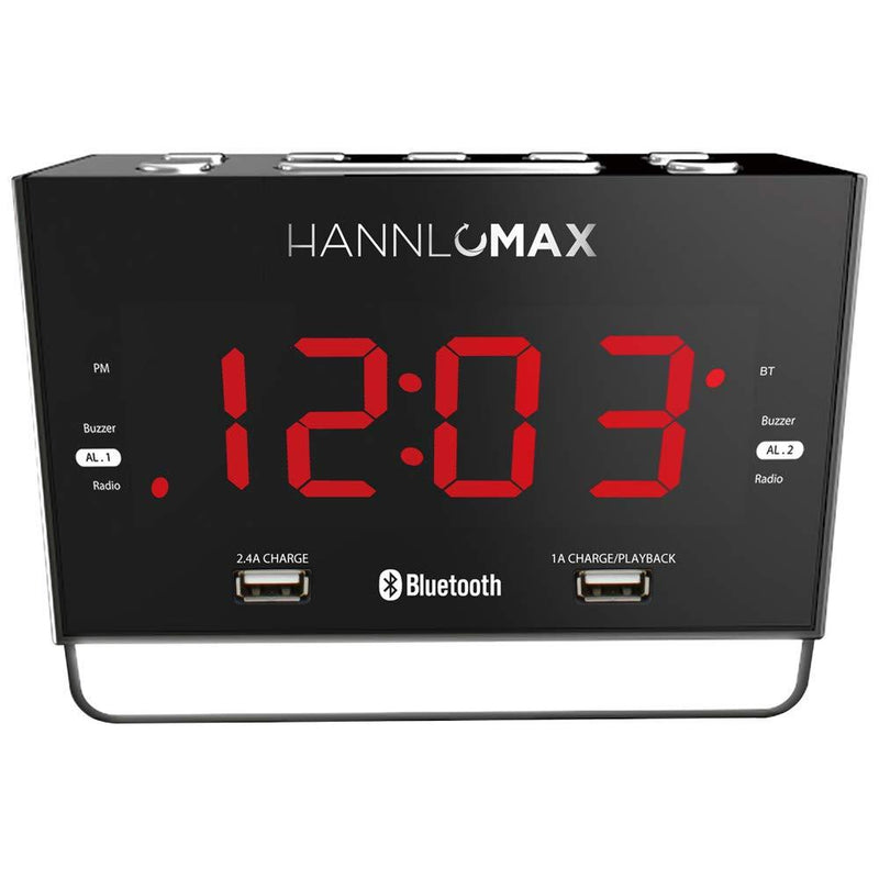 HANNLOMAX HX-131CR Alarm Clock Radio. PLL FM Radio, 1.2" Red LED Display, Bluetooth, USB Ports for 2.4A & 1A Charging/MP3 Playback, Night Light. - LeoForward Australia