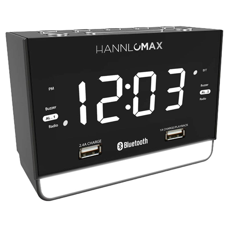 HANNLOMAX HX-131CR Alarm Clock Radio. PLL FM Radio, 1.2" White LED Display, Bluetooth, USB Ports for 2.4A & 1A Charging/MP3 Playback, Night Light. - LeoForward Australia