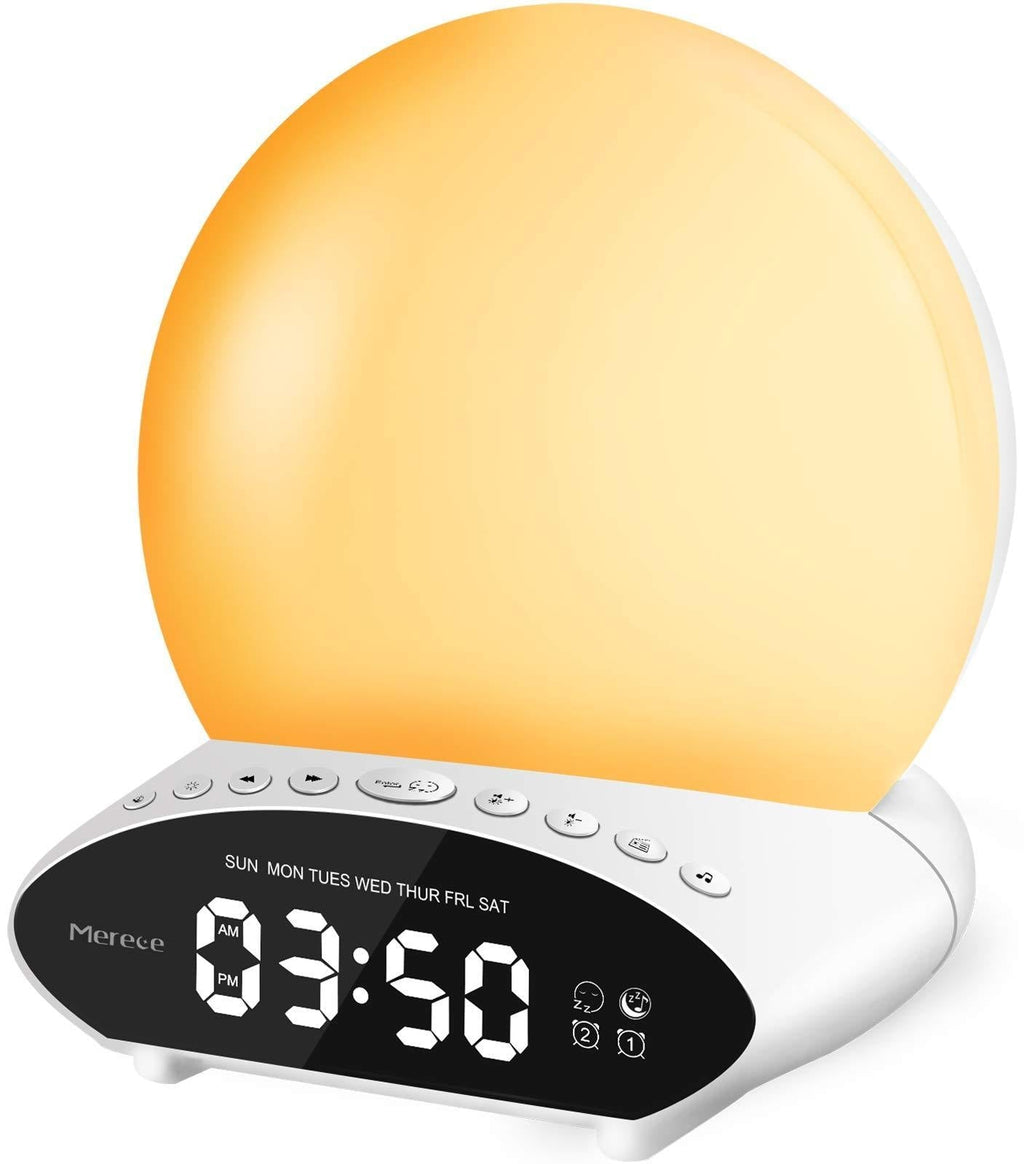 [AUSTRALIA] - Wake Up Light Sunrise Alarm Clock for Kids Bedroom w/Snooze, Upgraded 7 Colors Night Light with 30 Soothing Sounds, 20 Levels of Brightness/Volume, Dual Alarms, FM Radio, USB Player, Digital Display
