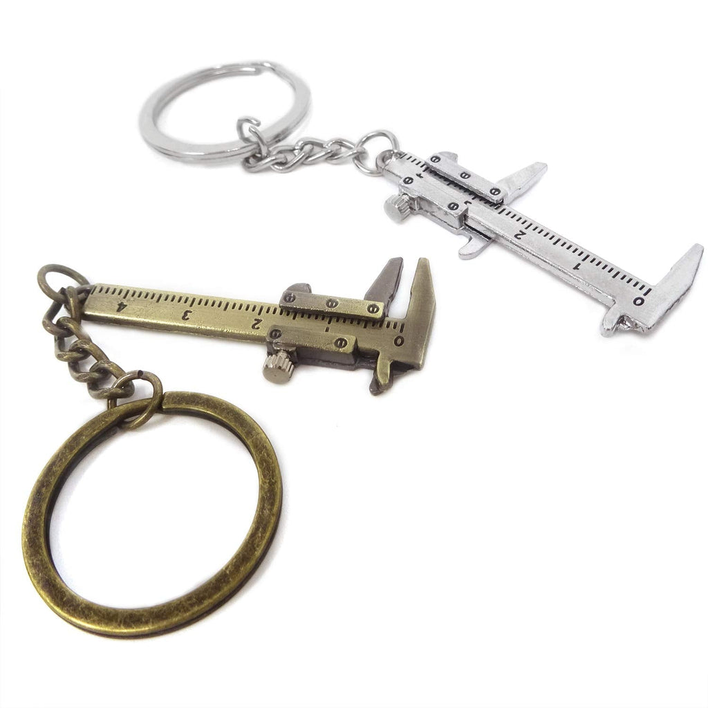  [AUSTRALIA] - Honbay 2PCS Mini Metal Movable Vernier Caliper Ruler Key Chain Keyring for Men Women