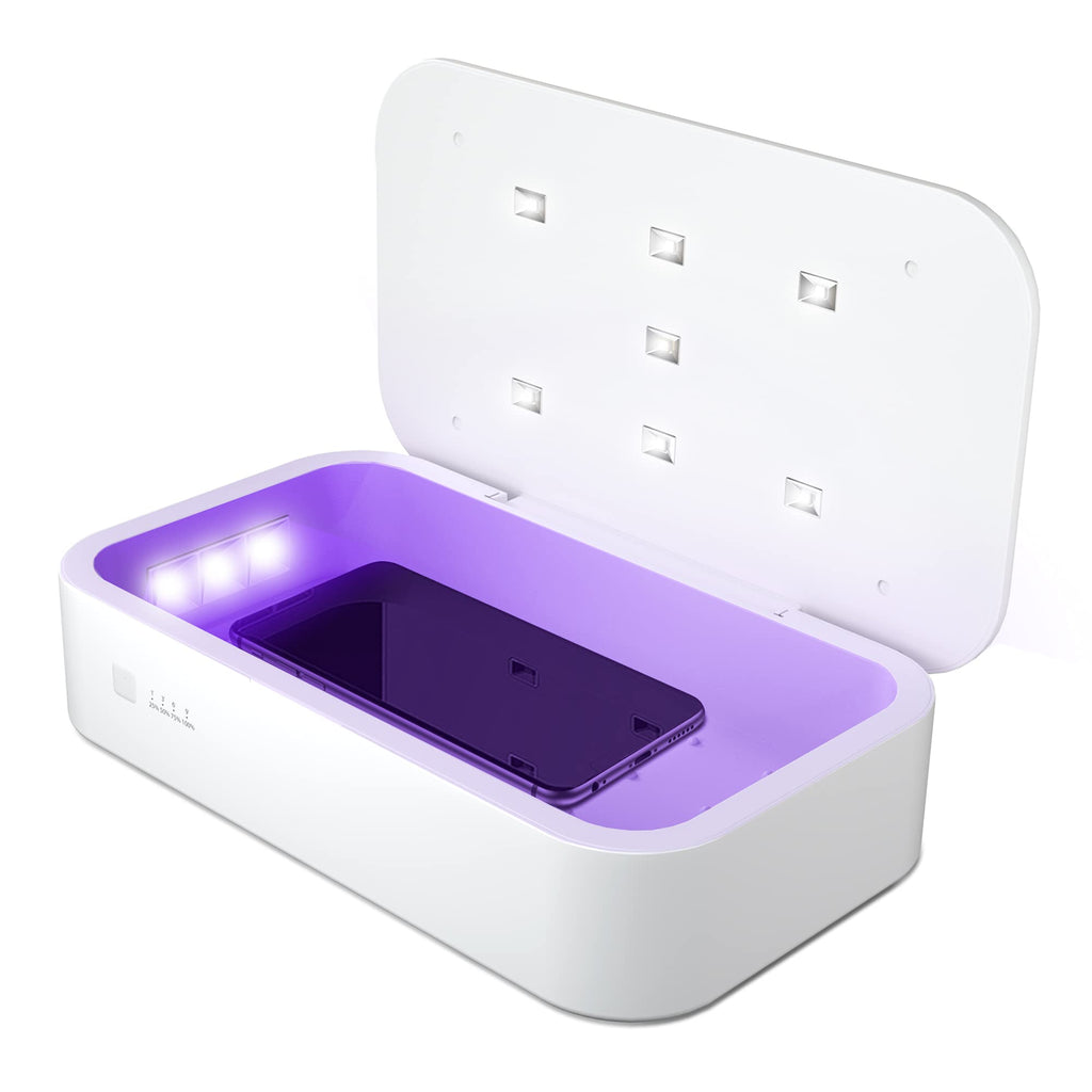 UV Phone Sanitizer with 13 LEDs and 15W Fast Wireless Charger with Soft Non-Slip Surface for Smartphones, Disinfection for Any iPhone or Android Mobile Phone up to 7.7", UV Sterilizer Box by Kenaz - LeoForward Australia