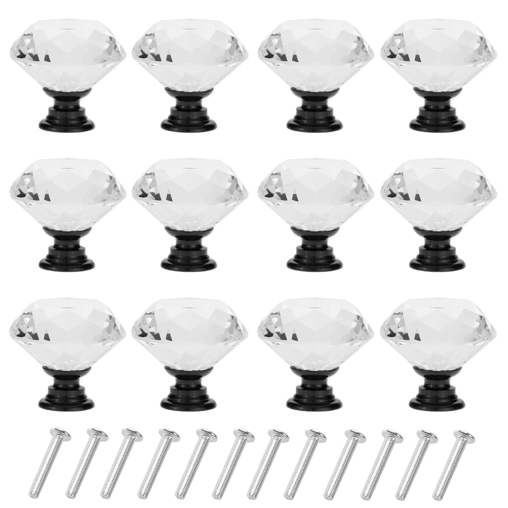  [AUSTRALIA] - YourGift 6 Pack Drawer Knobs Diamond Shaped Crystal Glass 30mm Cabinet Knobs Pull Handles (30 mm, 6 Pack, Black) 30 mm, 6 Pack