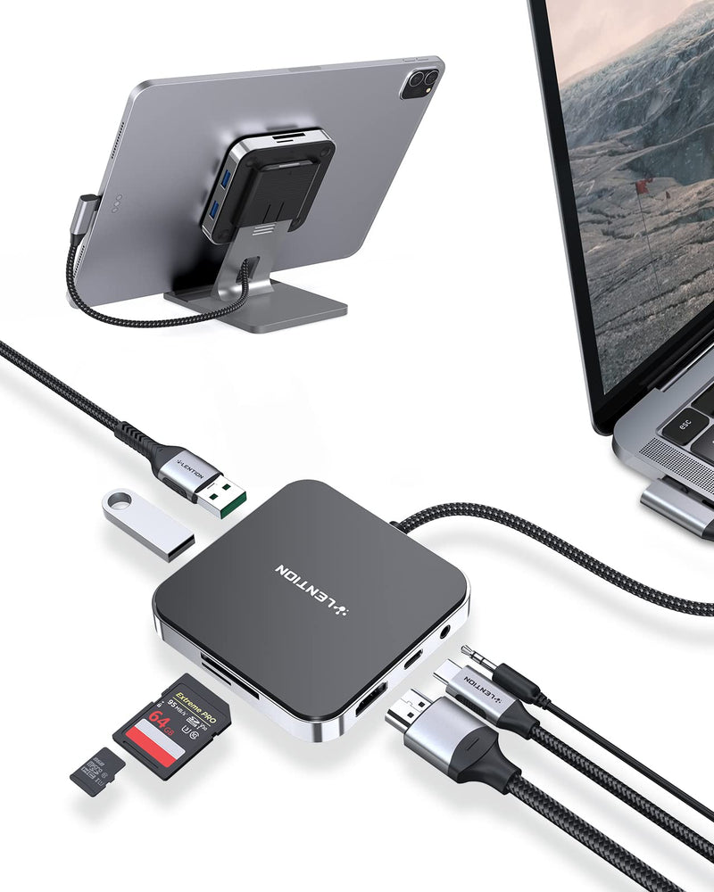  [AUSTRALIA] - LENTION USB C Hub with 4K HDMI, SD/Micro SD Card Reader, 3.5mm Aux Adapter, USB 3.0 & 100W PD for 2021-2016 MacBook Pro, New Mac Air/iPad/Surface, More, Stable Driver Docking Station (CB-D42, Black)