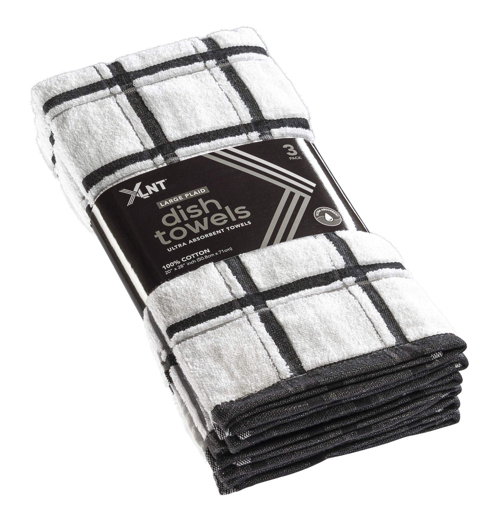  [AUSTRALIA] - XLNT Black Large Kitchen Towels (3 Pack) - 100% Cotton Dish Towels | 20" x 28" | Ultra Absorbent Dishcloths Sets of Hand Towels/Tea Towels for Everyday Scrubbing | Quick Drying Kitchen Washcloths 3