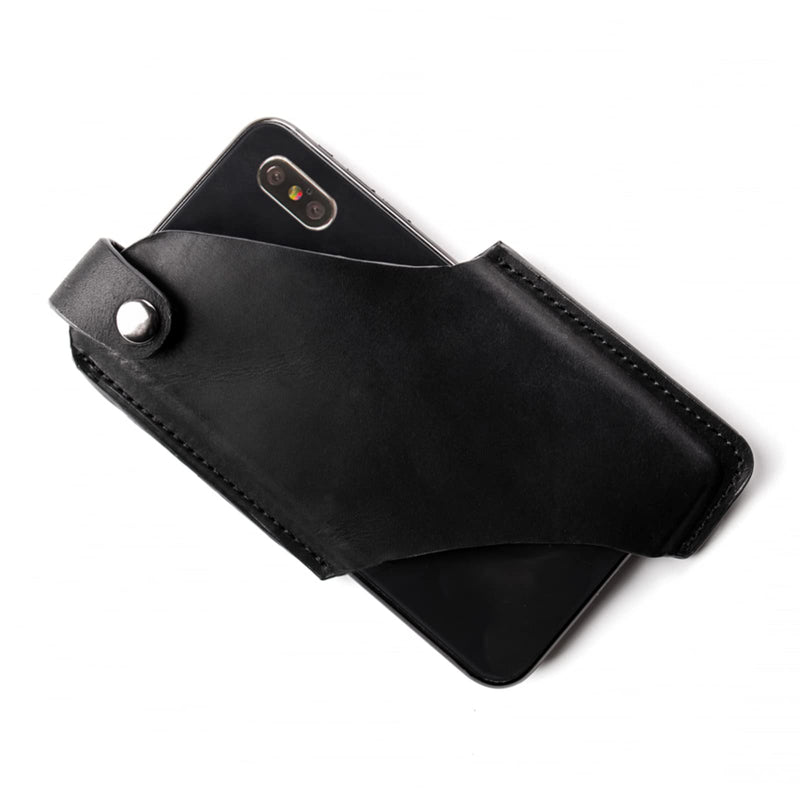 [AUSTRALIA] - Gentlestache Leather Phone Holster, Phone Holder for Belt Loop, Cell Phone Cases, Leather Belt Pouch with Magnetic Button Black A-Black
