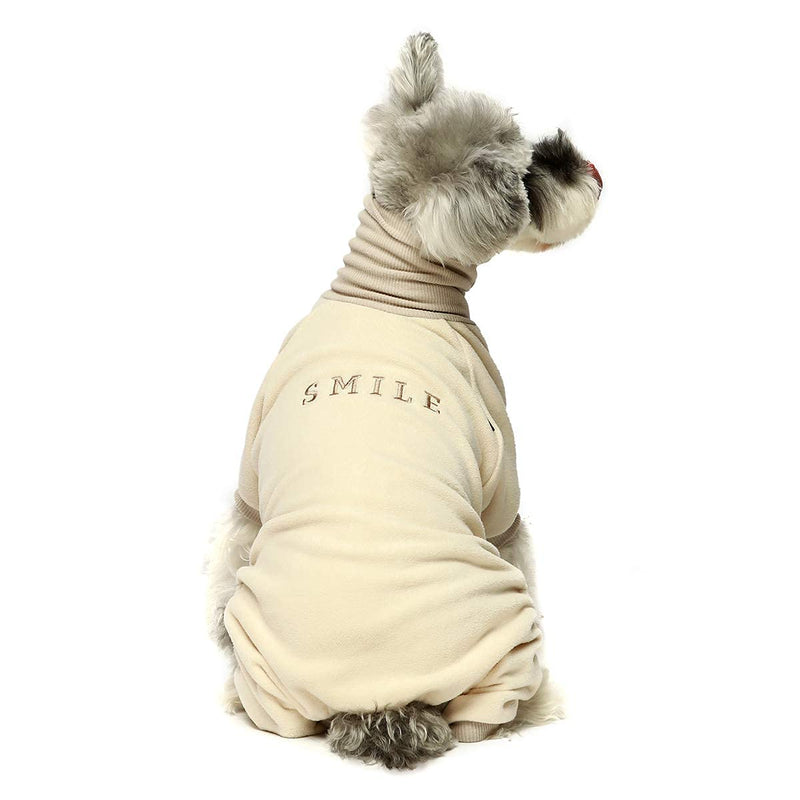 Fitwarm Embroidery Dog Clothes Turtleneck Thermal Fleece Puppy Pajamas Doggie Outfits Cat Onesies Jumpsuits X-Small Beige - LeoForward Australia