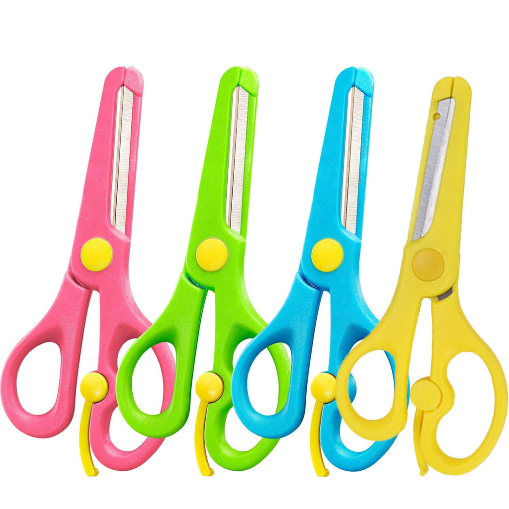  [AUSTRALIA] - 4Pcs Preschool Training Scissors Children Safety Scissors Pre-School Training Scissors Safety Scissors Art Craft Scissors，Assorted Colors(4 colors)