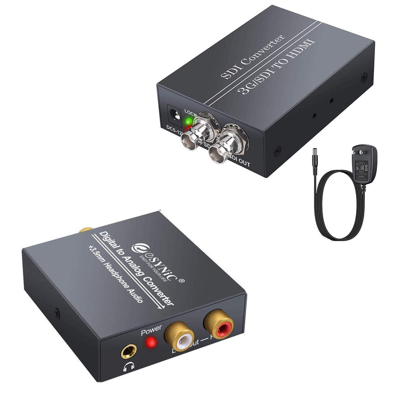  [AUSTRALIA] - eSynic SDI to HDMI and SDI Converter with Power Adapter & DAC Digital to Analog Audio Converter with USB Cable and Optical Cable