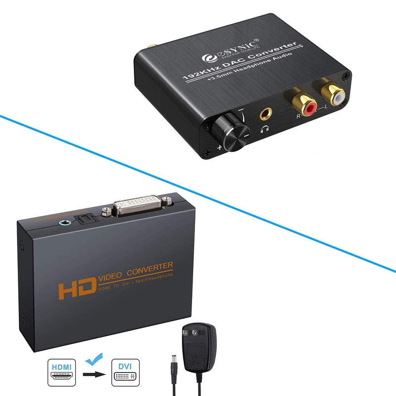  [AUSTRALIA] - eSynic 1080p HDMI to DVI Converter HDMI to DVI + Optical + 3.5mm Stereo Audio & 192kHz DAC Converter Volume Control Digital to Analog Converter