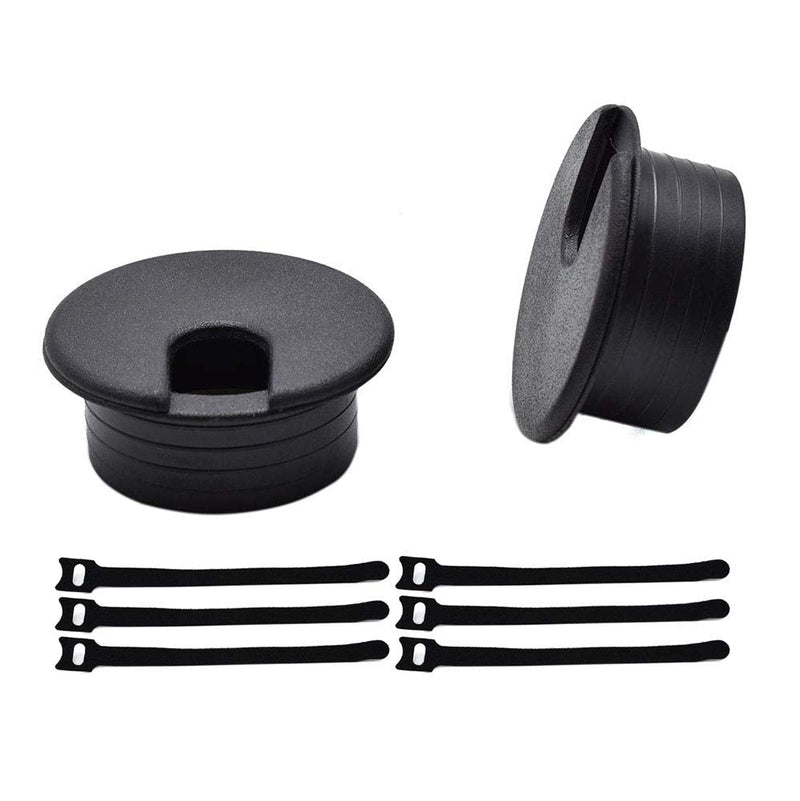  [AUSTRALIA] - 1-1/2 Inch (38mm) Black Wire Grommets and Cable Ties Kit ABS Plastic Desk Hole Cover Cord Organizer for Computer Desk Cabinet (2pcs Desk Grommets + 6pcs Reusable Ties) 38mm(1-1/2 inch)