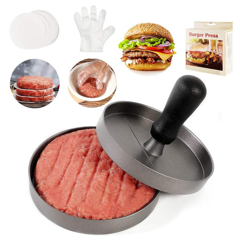  [AUSTRALIA] - Gkotta Hamburger Press Patty Maker for 1/4 to 1/2 Lb Patty, Aluminum Non-Stick Burger Patty Press with 100 Sheets of Wax Paper and Plastic Gloves, 4.5 Inch Diameter, Weight 8 oz