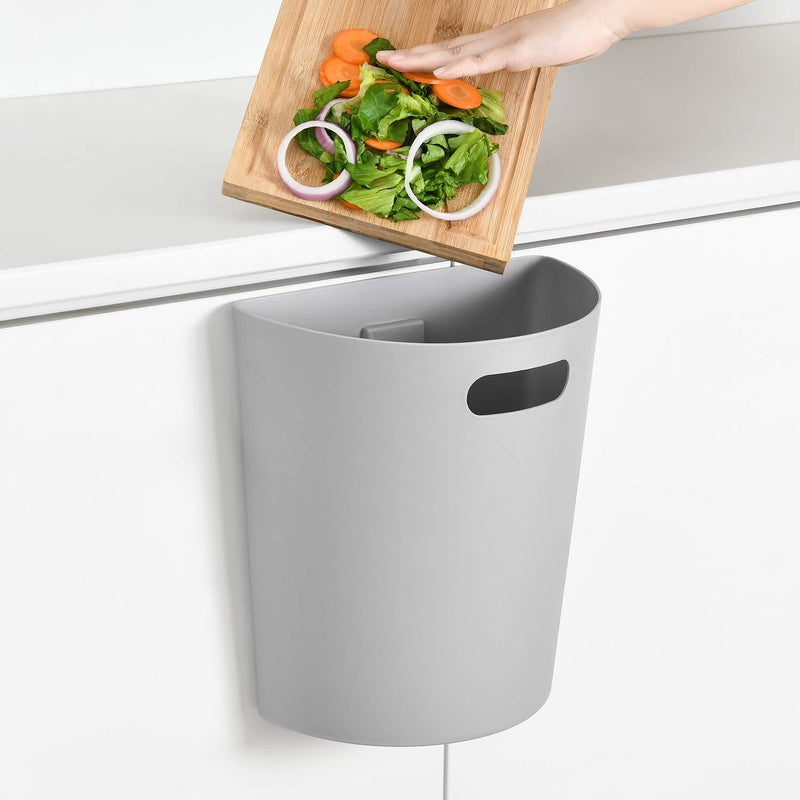  [AUSTRALIA] - SUBEKYU 2.1 Gal Hanging Trash Can for Kitchen Cabinet Door, Garbage Can Under Sink, Wall-Mounted Trash Bin for Bathroom, Plastic, Gray 2.1 Gal, Beige