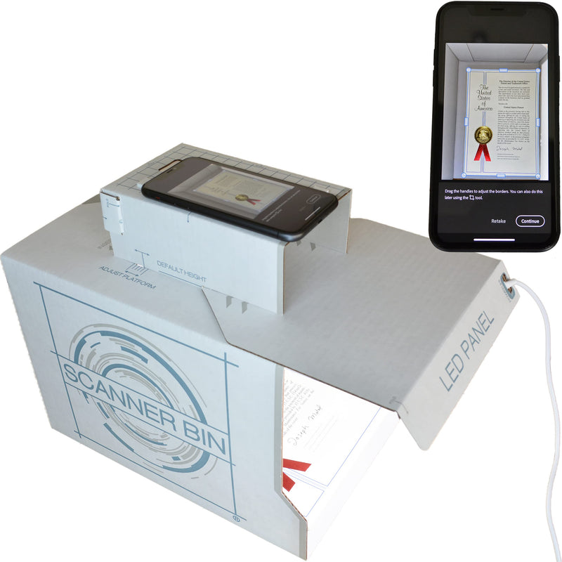  [AUSTRALIA] - Scanner Bin - Smartphone scanning Stand for documents, Photographs and 3D Objects Adjustable version with LED's white