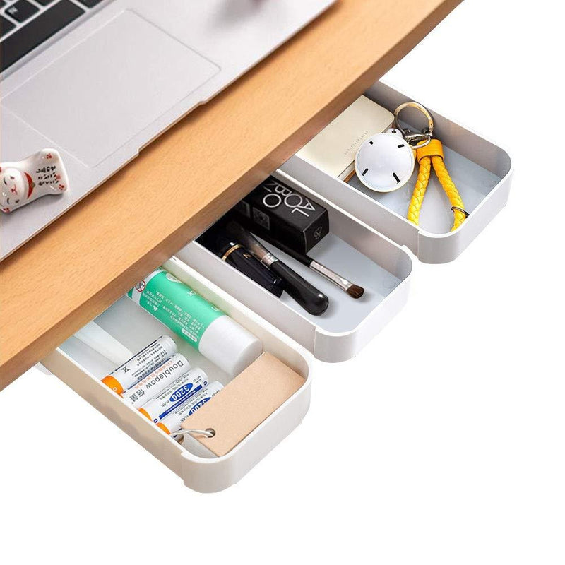 Under Desk Drawer, 3 Pcs Desk Drawer, White Self-Stick Under Desk Storage, Pop-up Hiding Tray Drawer Organizer for Pens Pencils Phones Paperclips, Mini Desk Organizer for Office, School, Home - LeoForward Australia