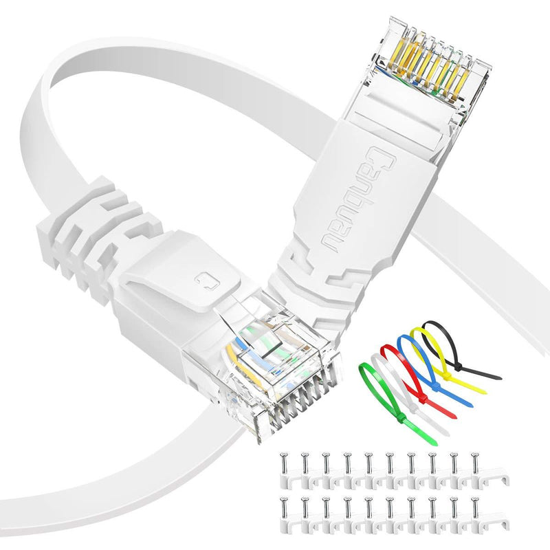  [AUSTRALIA] - Ethernet Cable 100 ft, Canbuau Cat6 Internet Network LAN RJ45 Cord, High Speed Long Flat White Cat 6 Computer Wire 100 Feet with Zip Ties for Router, Modem, PS5, Laptop, Xbox, Mac white - 1pack - clips
