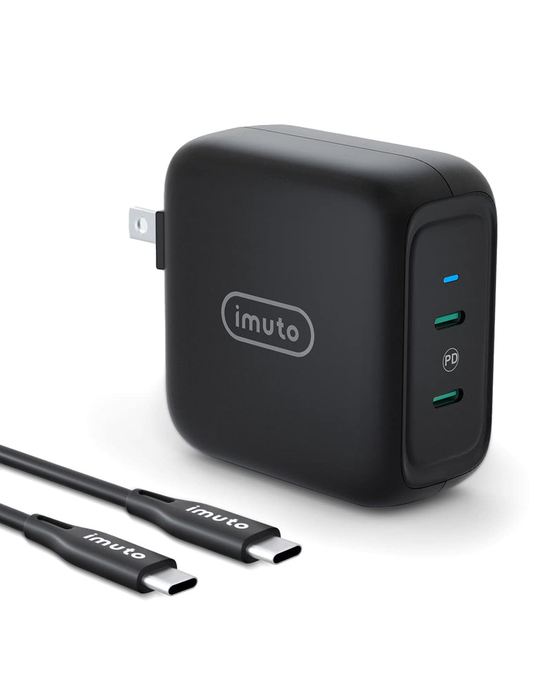  [AUSTRALIA] - imuto USB C Wall Charger, 90W Dual USB C Laptops Charger GaN PD 3.0 Fast Charging with USB C Cable，Adapter Compatible with MacBook Pro Air, iPad Pro, iPhone 13/12 Series, Galaxy S21, Dell XPS 13, Etc