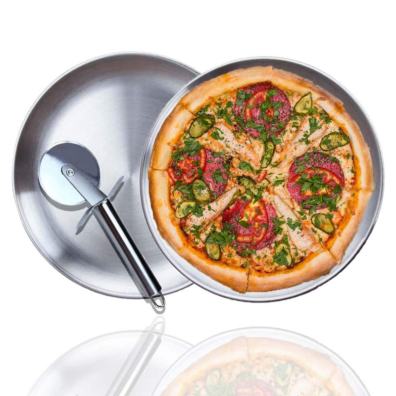  [AUSTRALIA] - AITREASURE 10 Inch Dinner Plates, 18/8 Stainless Steel Pizza Pan And Cutter Set Pizza Cooking Tray Round, 2 Pack 10 Inches