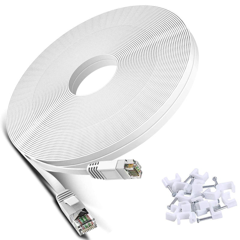  [AUSTRALIA] - Cat 6 Ethernet Cable 50 ft White - Flat Internet Network LAN Patch Cords – Solid Cat6 High Speed Computer Wire with Clips& Snagless Rj45 Connectors for Modem, Router – Faster Than Cat5e/Cat5-50 feet