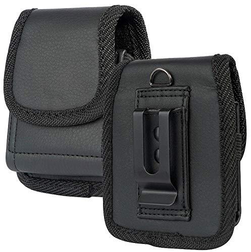  [AUSTRALIA] - Case for Galaxy Z Flip Phone, Nakedcellphone Black Vegan Leather Vertical Pouch [with Belt Loop, Metal Clip, Magnetic Closure] for Samsung Z Flip 5G, Z Flip 3 (SM-F700, SM-F707, SM-F711)
