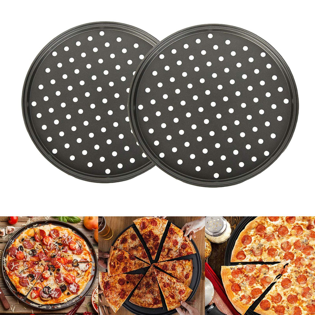  [AUSTRALIA] - Pizza Pan with Holes 12 inch, Pizza Tray,2 Pack,Sturdy,Rust Free,Round Pizza Crisper Pan Pizza Baking Tray Bakeware for Home Restaurant Kitchen 12inch