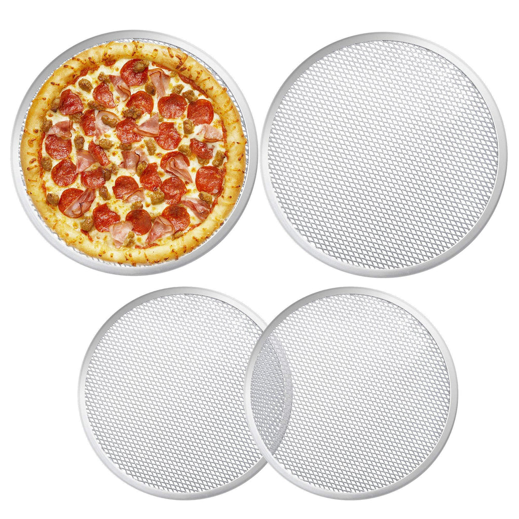  [AUSTRALIA] - Milkary 4 Pieces Seamless Round Pizza Screen, 2 Pieces 12 inch Aluminum Mesh Pizza Screen and 2 Pieces 10 inch Pizza Mesh Baking Tray for Home Kitchen Restaurant Supplies