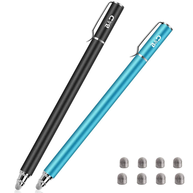 Bargains Depot Universal Stylus Pens for Touch Screens- New 5mm High-Sensivity 2-in-1 Fiber Tip Touchscreen Pen for All Tablets & Cell Phones with 8 Extra Replaceable Tips(2 pcs, Black/Blue) - LeoForward Australia