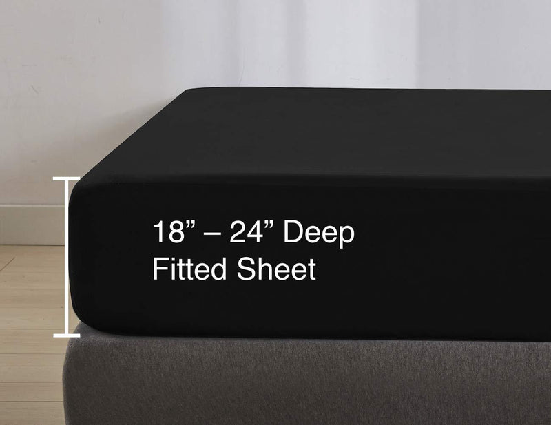  [AUSTRALIA] - DAUAOTO Extra Deep Pocket Fitted Sheet, 18" - 24", Easy Fit, Soft Brushed Microfiber Bed Sheet, Black/Twin Twin