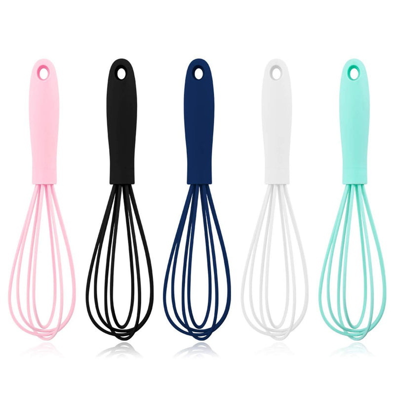  [AUSTRALIA] - 5 Pcs Colorful Kitchen Mini Silicone Whisks - Mini Whisk Stainless Steel Dough Whisk, Non Stick Hand Tiny Balloon Wire Whisk, Milk Frother Kitchen Utensils Gadgets